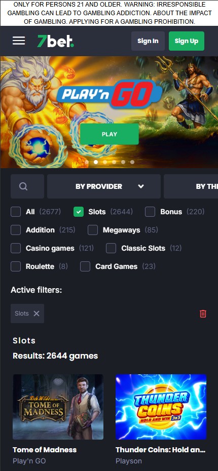 7BET Casino mobile lobby