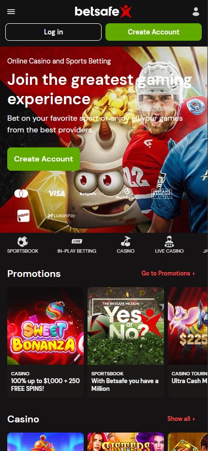 Betsafe Casino mobile home