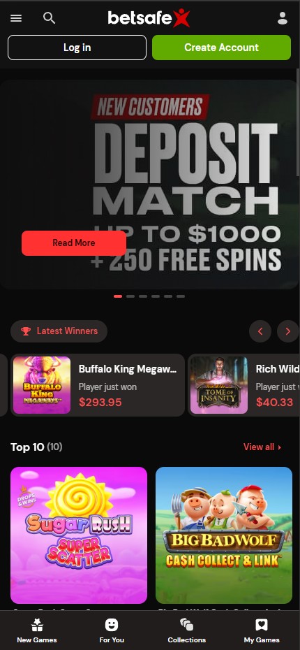 Betsafe Casino mobile lobby