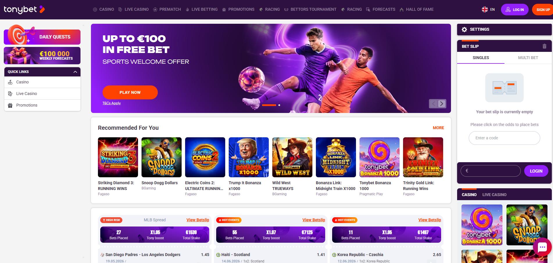 Tonybet Casino screenshot 1