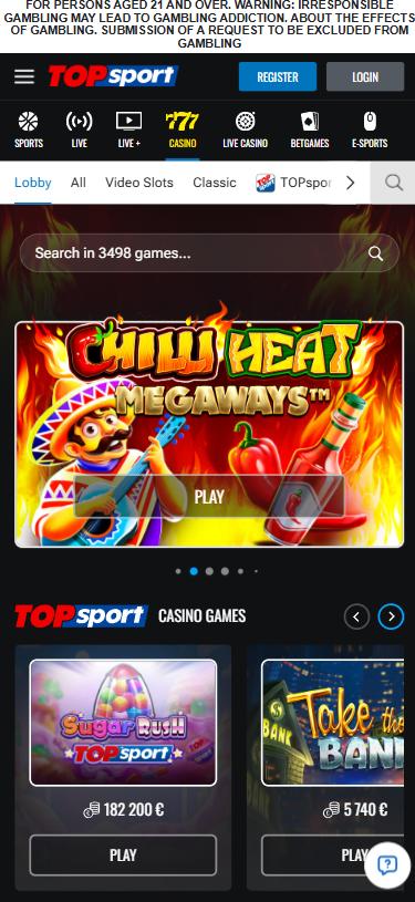 TopSport Casino mobile lobby