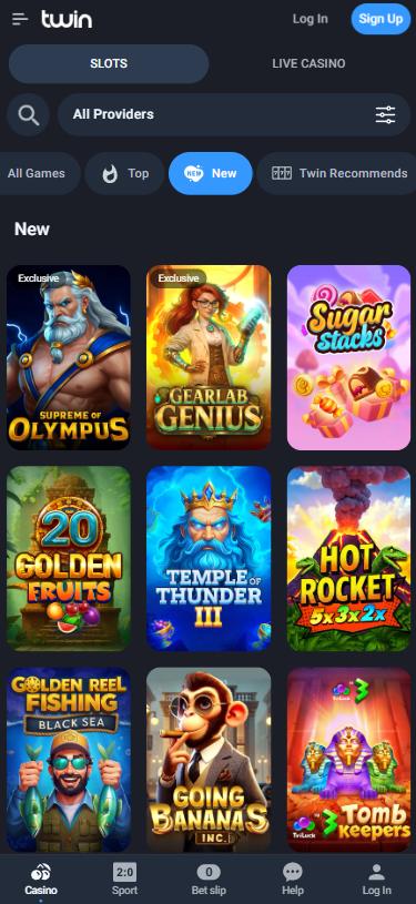 Twin Casino mobile lobby